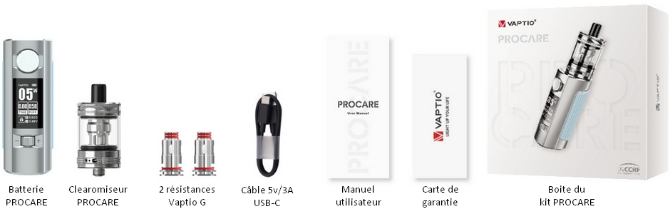 Contenu de la boite Vaptio PROCARE Contenu de la boite Vaptio PROCARE